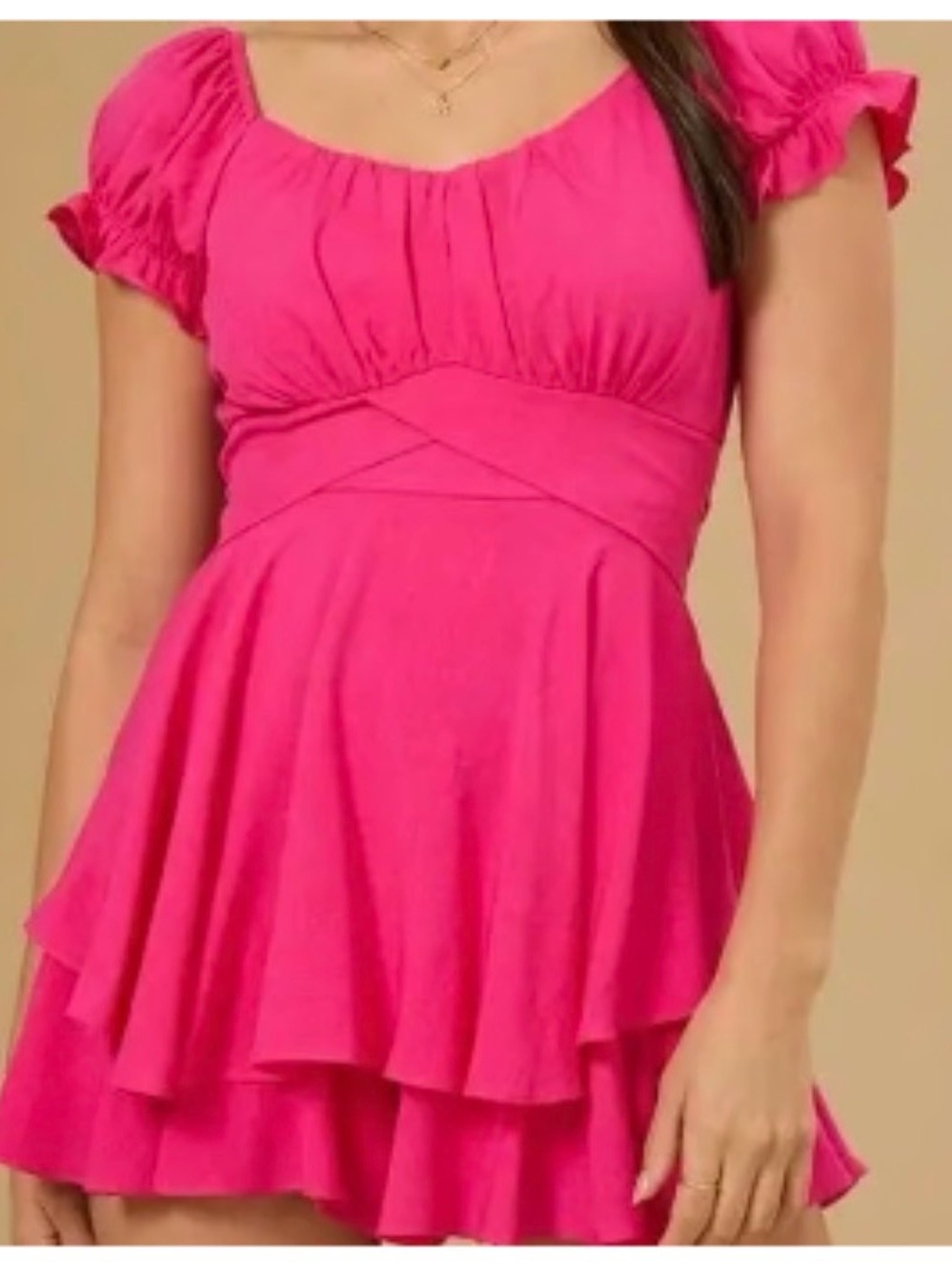 Altar'd State Hot Pink Ruffled Peplum Romper